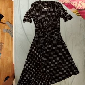 Polka Dot Fitted Asymmetrical Dress w Ruching